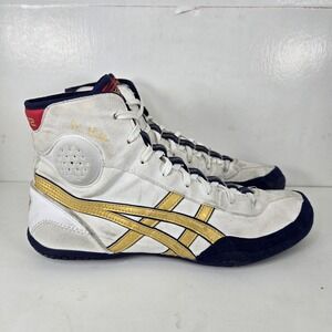 ASIC Dan Gable Evo 3 Exeo White, Blue & Gold Wrestling shoes Mens Sz 8.5 Boxing